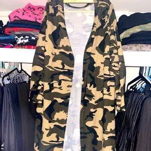 Camouflage Print Open Front Duster Cardigan size XL